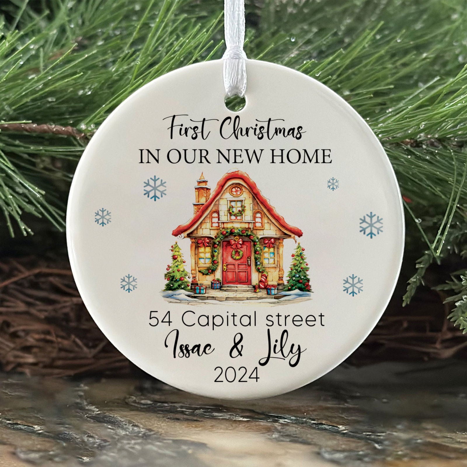 Personalized New Home Address Christmas Ornament, Personalized First Christmas in Our New Home Ornament, Couples New Home Ornament, Ceramic Ornament, Keepsake Sign, Housewarming Gifts CX01-19 - Kindlytoys