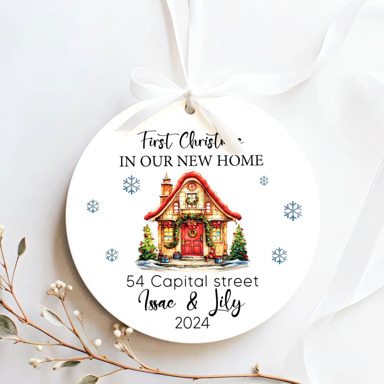Personalized New Home Address Christmas Ornament, Personalized First Christmas in Our New Home Ornament, Couples New Home Ornament, Ceramic Ornament, Keepsake Sign, Housewarming Gifts CX01-19 - Kindlytoys