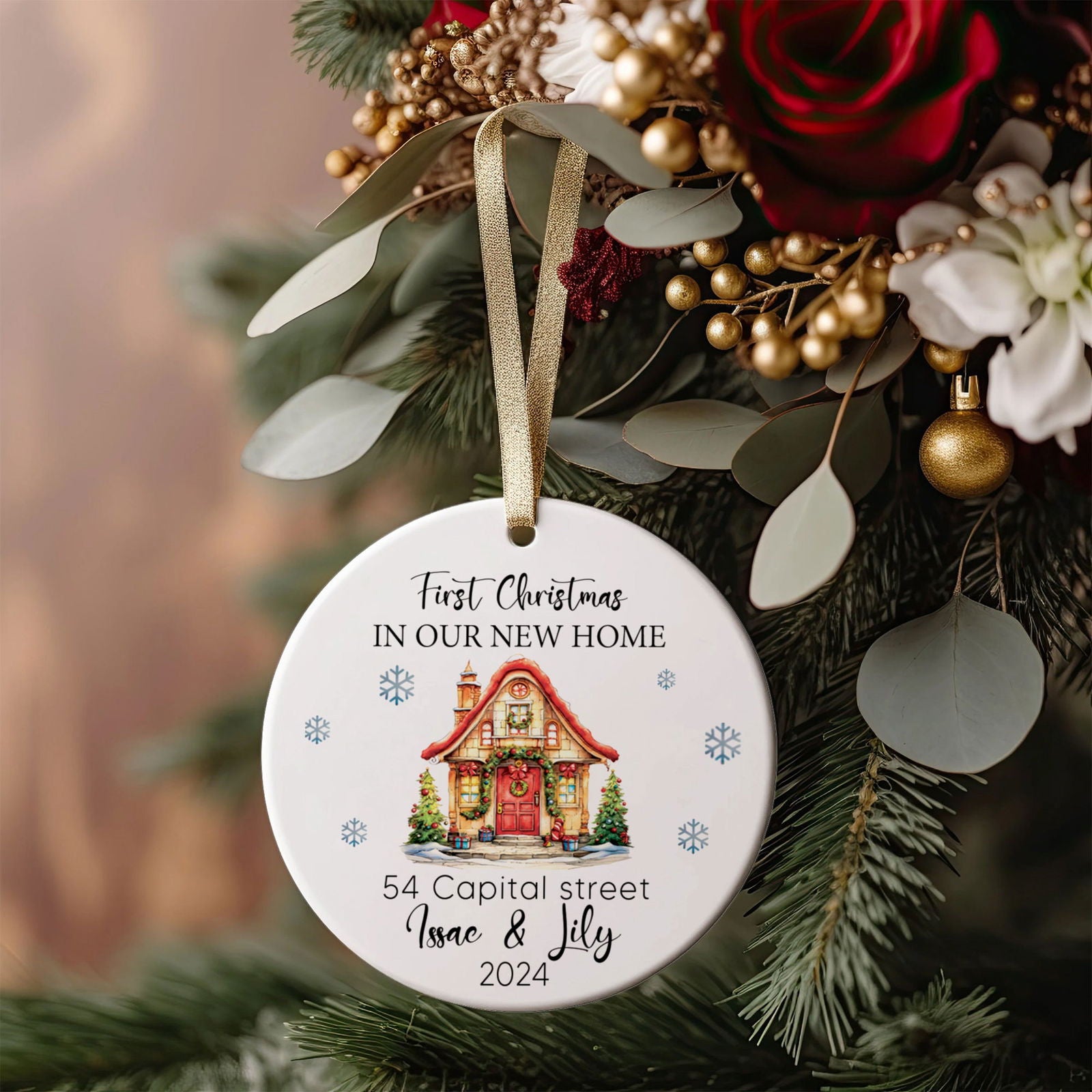 Personalized New Home Address Christmas Ornament, Personalized First Christmas in Our New Home Ornament, Couples New Home Ornament, Ceramic Ornament, Keepsake Sign, Housewarming Gifts CX01-19 - Kindlytoys