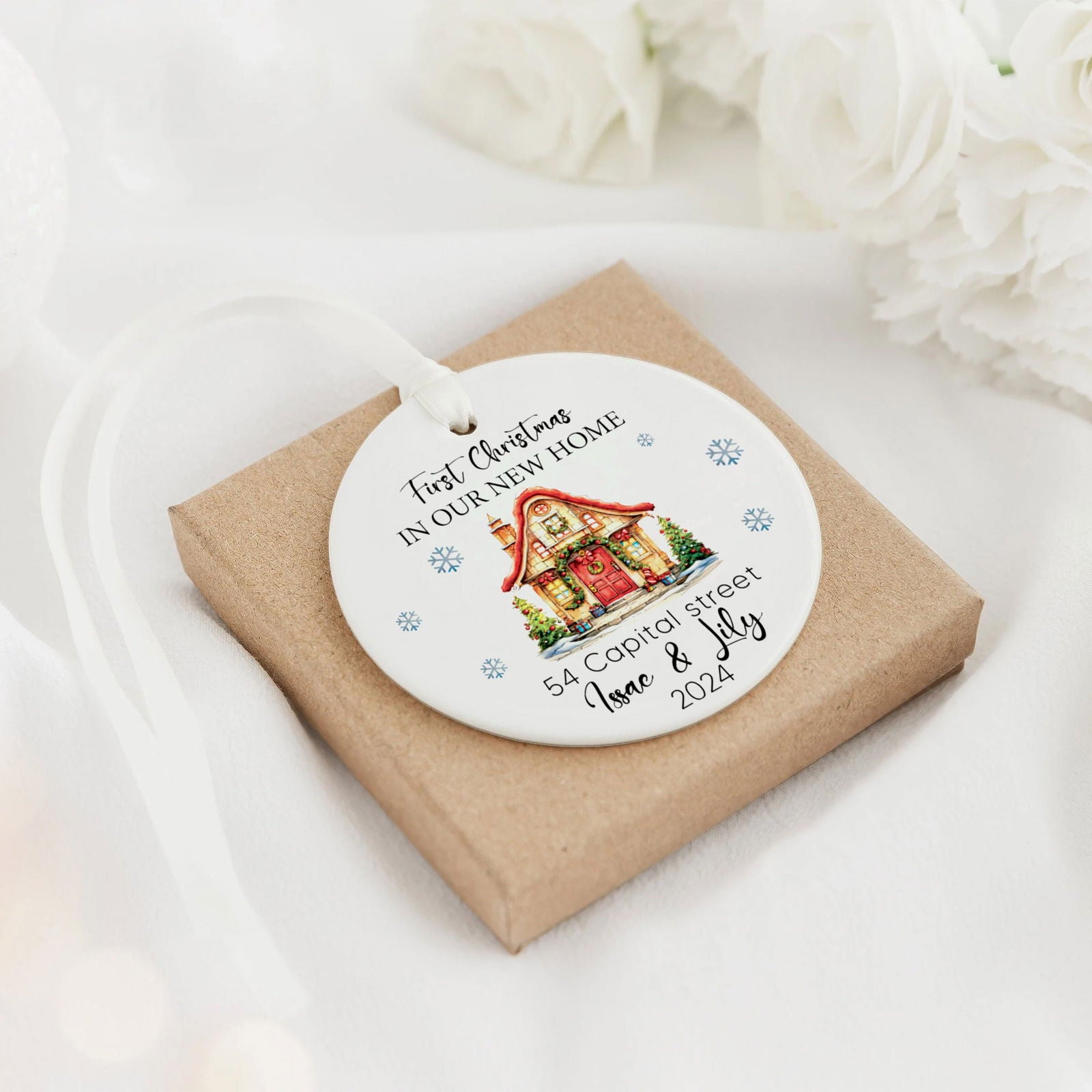 Personalized New Home Address Christmas Ornament, Personalized First Christmas in Our New Home Ornament, Couples New Home Ornament, Ceramic Ornament, Keepsake Sign, Housewarming Gifts CX01-19 - Kindlytoys