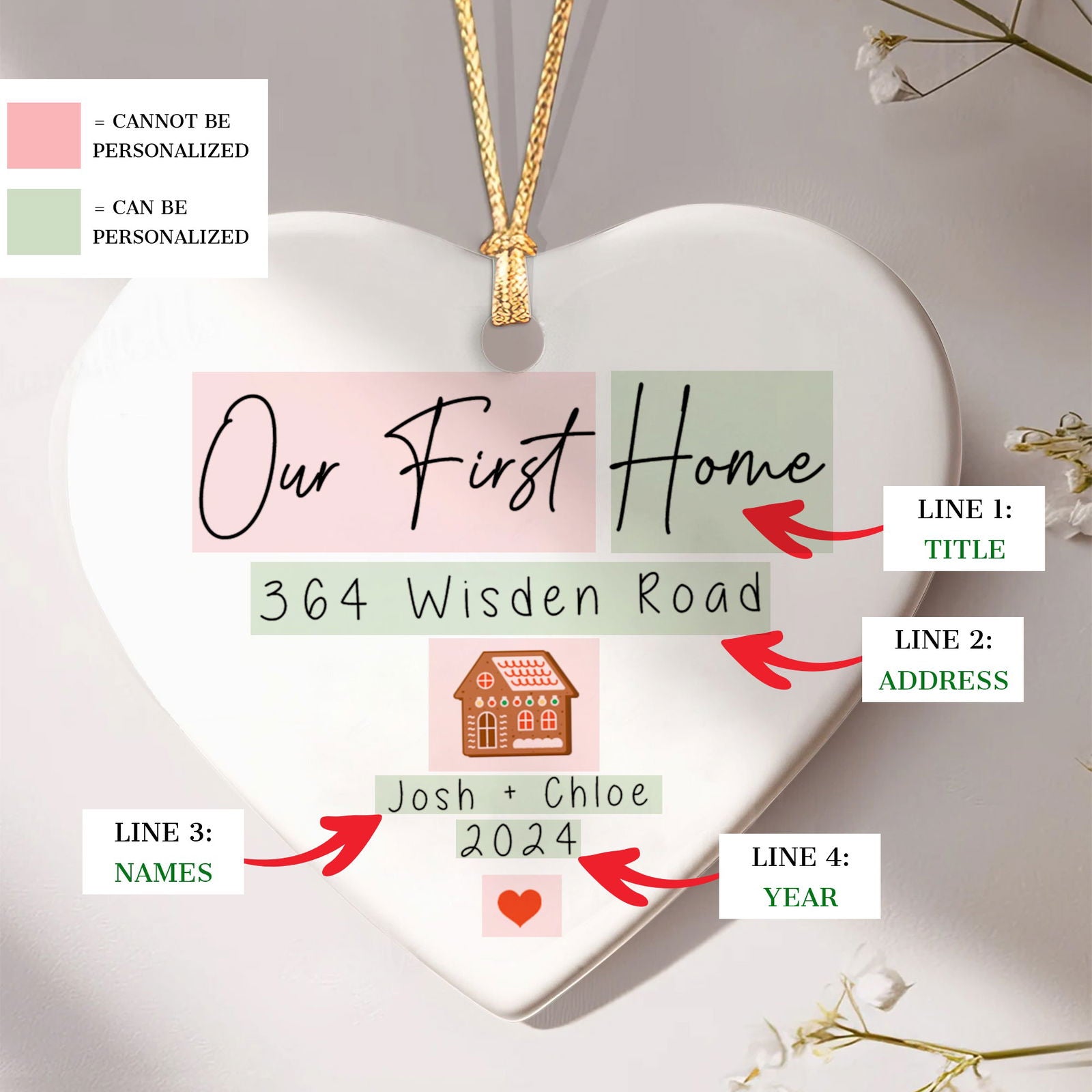 Personalized New Home Ornament, Ceramic Heart Ornament, Housewarming Gifts for New House Ornament, Keepsake Sign, Heart Plaque, New House Gift Ideas, Welcome Home Gifts CY02-1 - Kindlytoys