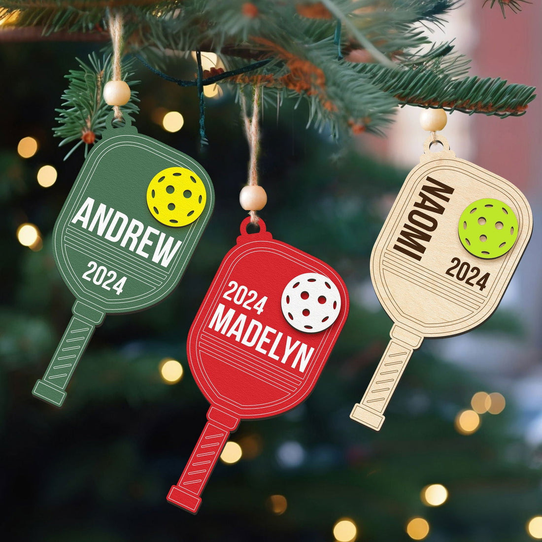 Personalized Pickleball Ornament 2024, Pickleball Gifts Wooden Christmas Ornament CF507 - Kindlytoys