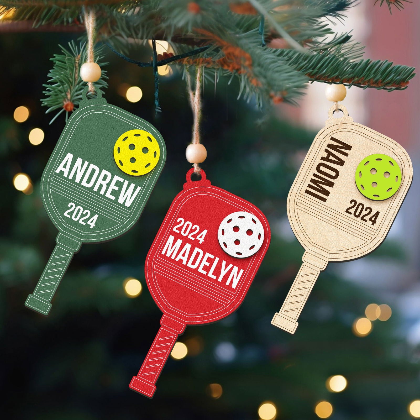 Personalized Pickleball Ornament 2024, Pickleball Gifts Wooden Christmas Ornament CF507 - Kindlytoys