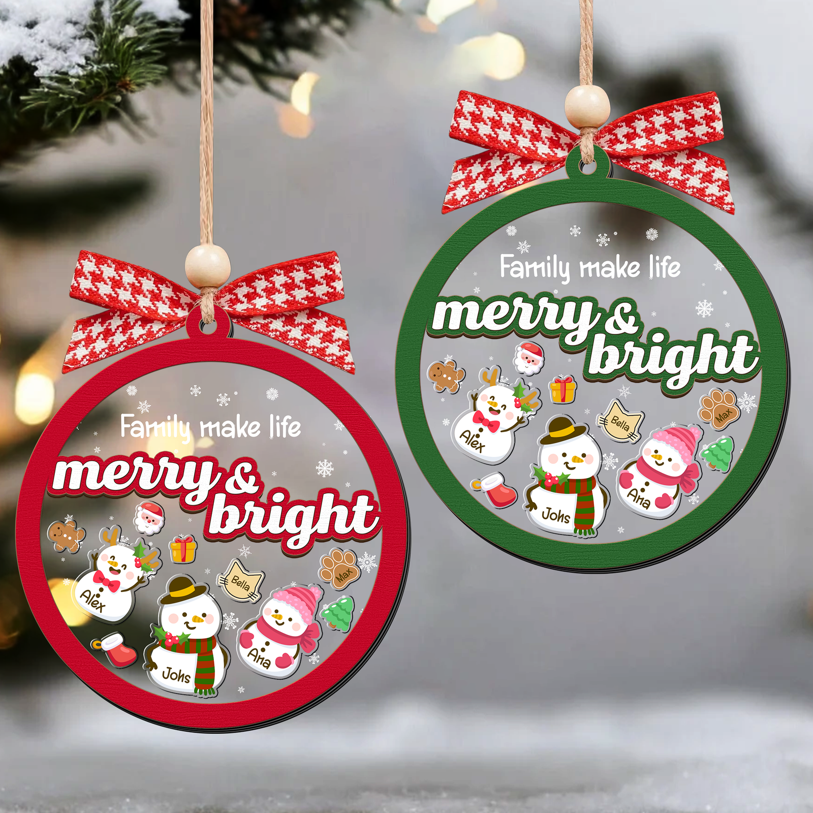 Personalized Shaker Snowman Christmas Ornaments for Family Members, Pet Dog Cat CF147 - Kindlytoys