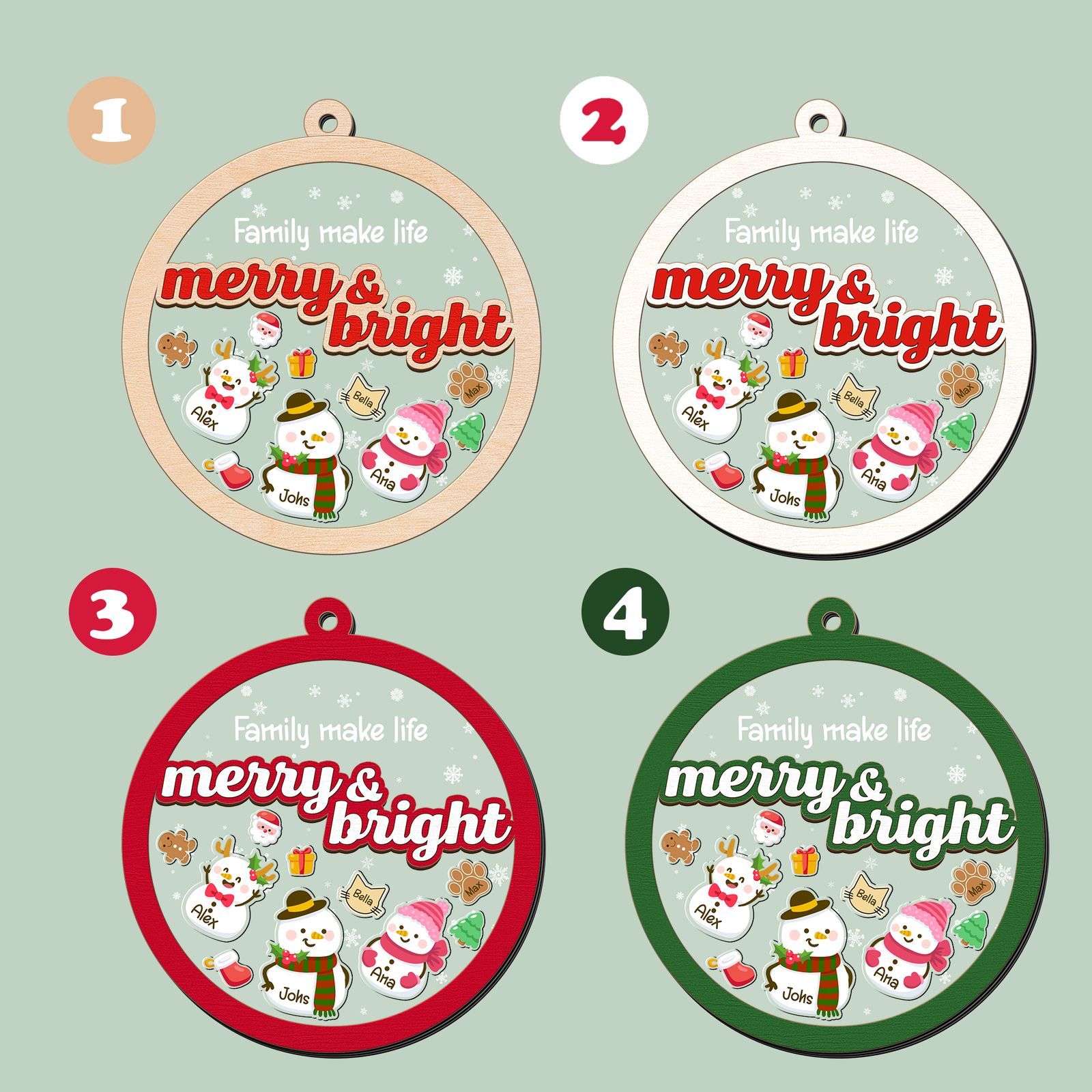 Personalized Shaker Snowman Christmas Ornaments for Family Members, Pet Dog Cat CF147 - Kindlytoys