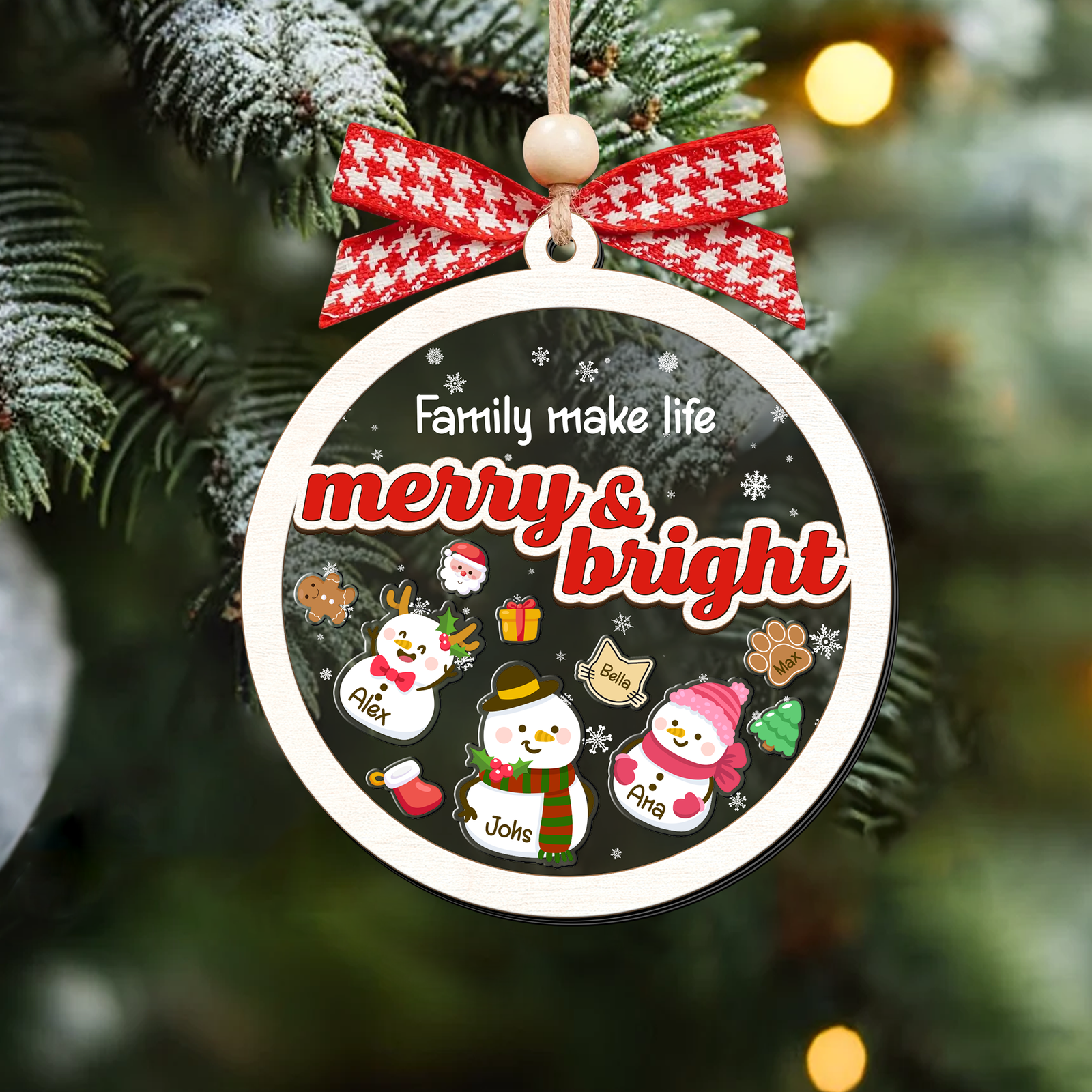 Personalized Shaker Snowman Christmas Ornaments for Family Members, Pet Dog Cat CF147 - Kindlytoys