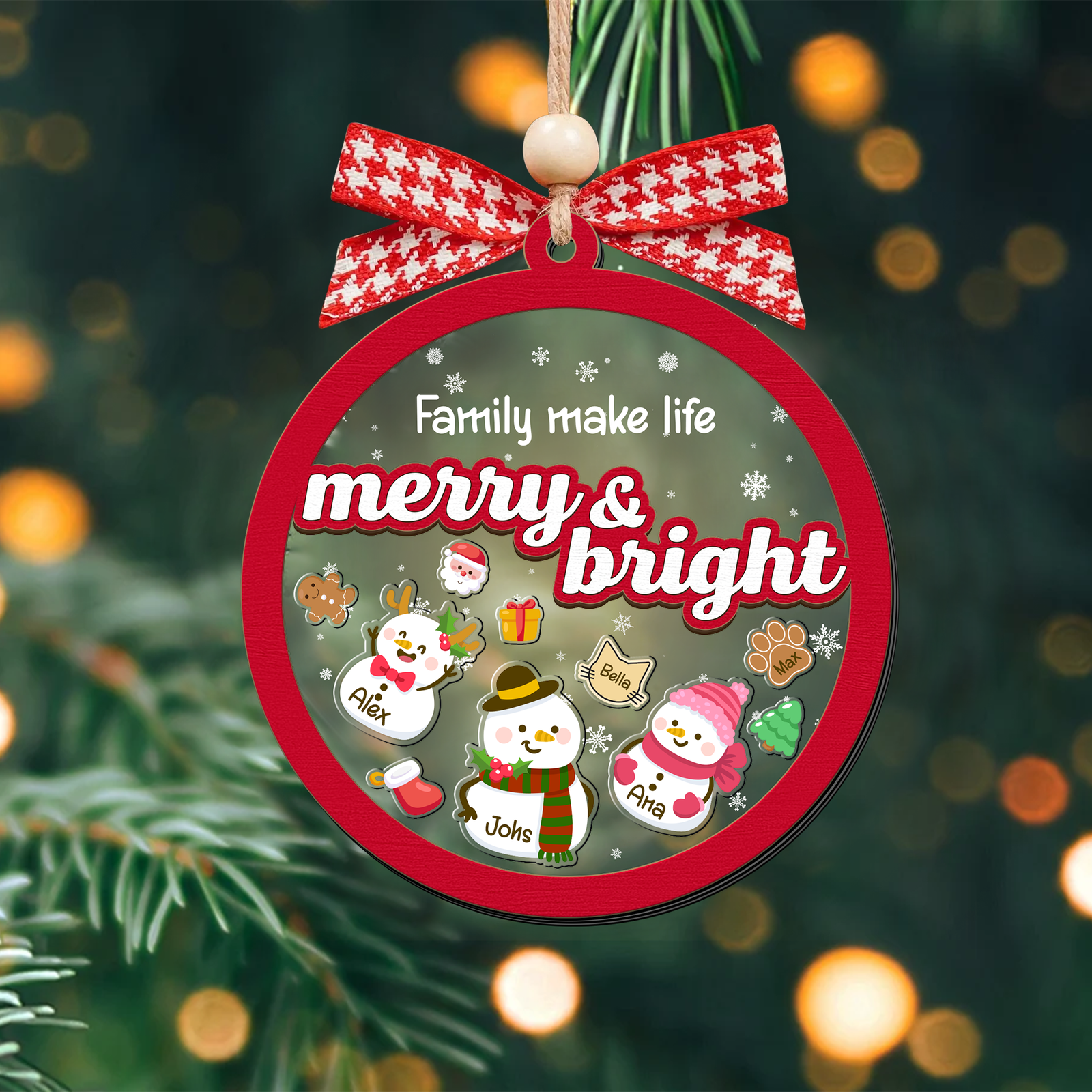 Personalized Shaker Snowman Christmas Ornaments for Family Members, Pet Dog Cat CF147 - Kindlytoys