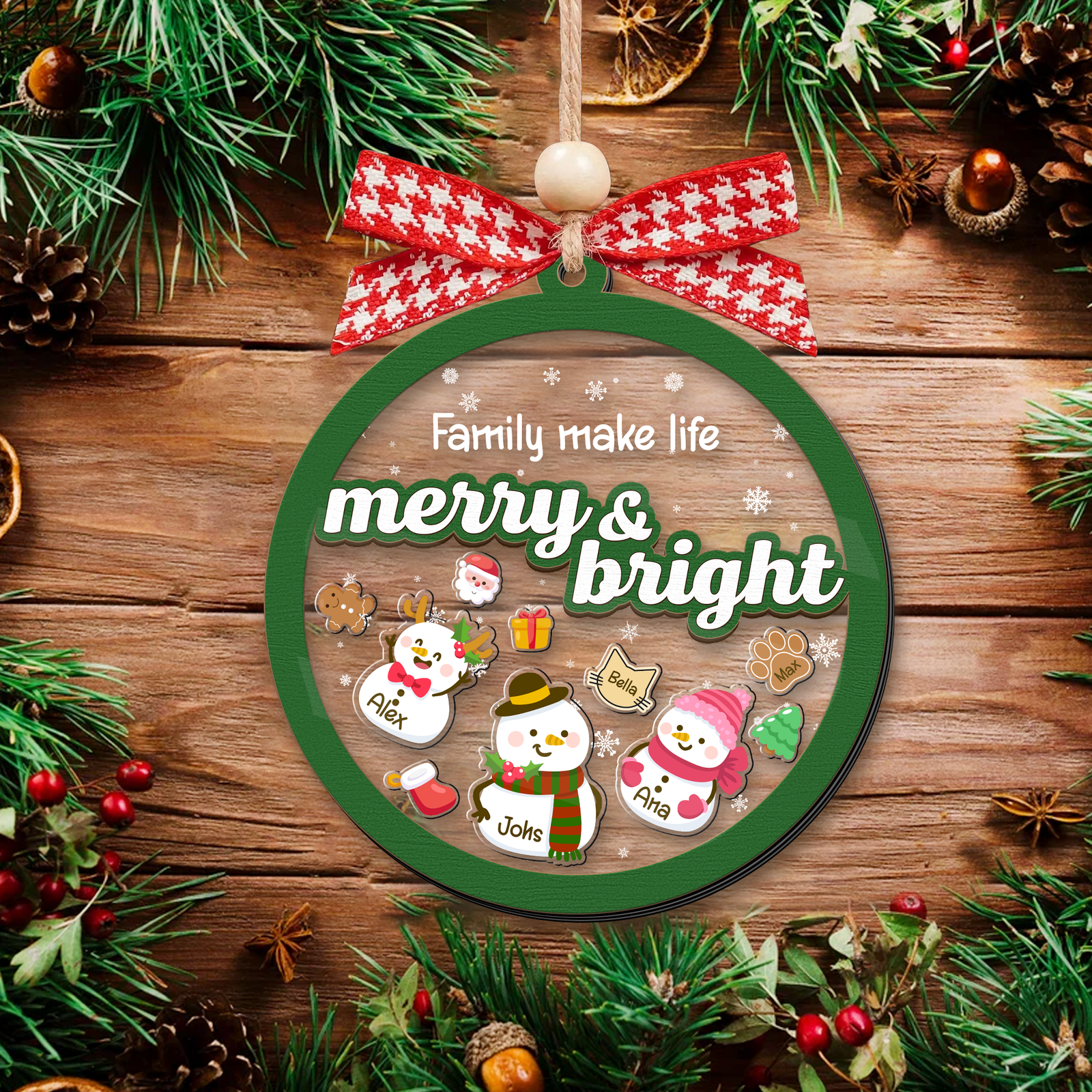 Personalized Shaker Snowman Christmas Ornaments for Family Members, Pet Dog Cat CF147 - Kindlytoys