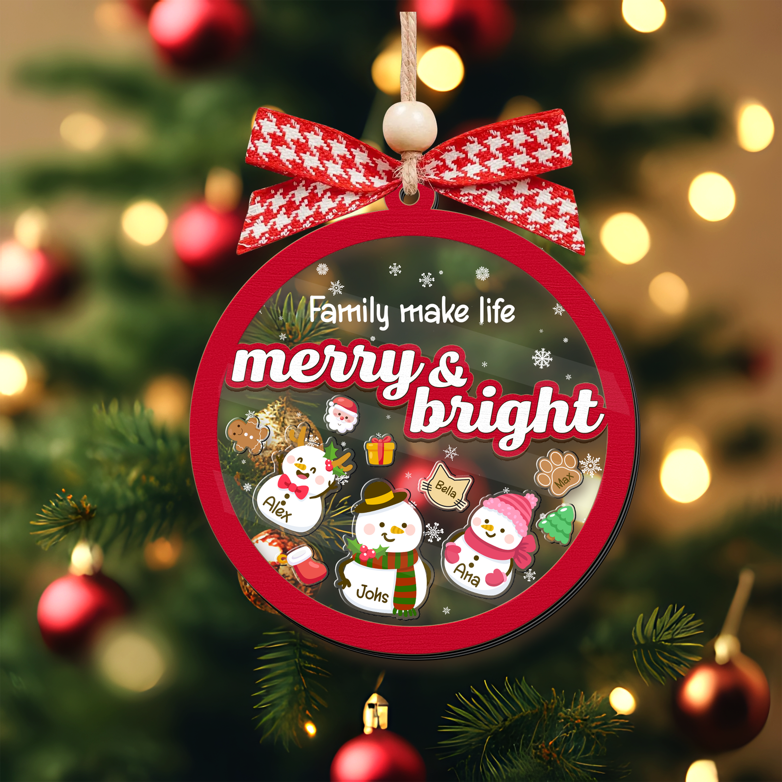 Personalized Shaker Snowman Christmas Ornaments for Family Members, Pet Dog Cat CF147 - Kindlytoys