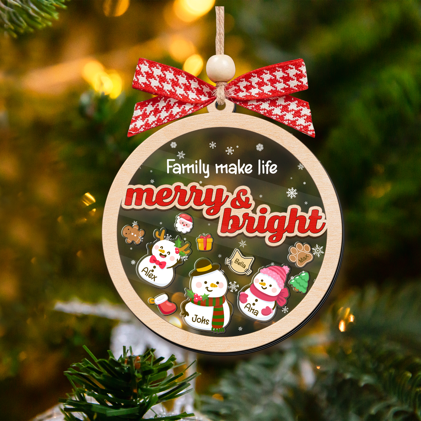 Personalized Shaker Snowman Christmas Ornaments for Family Members, Pet Dog Cat CF147 - Kindlytoys