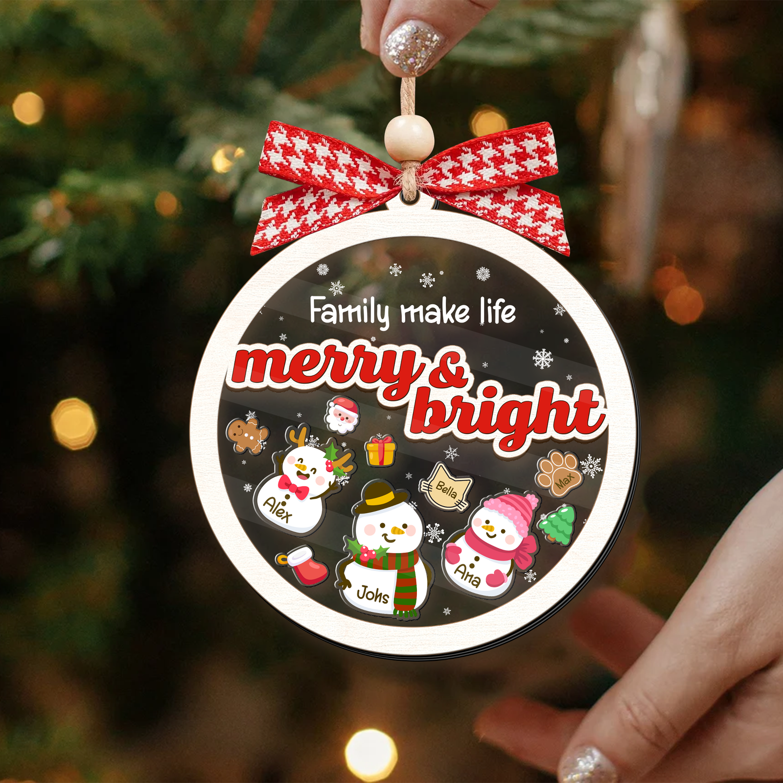 Personalized Shaker Snowman Christmas Ornaments for Family Members, Pet Dog Cat CF147 - Kindlytoys