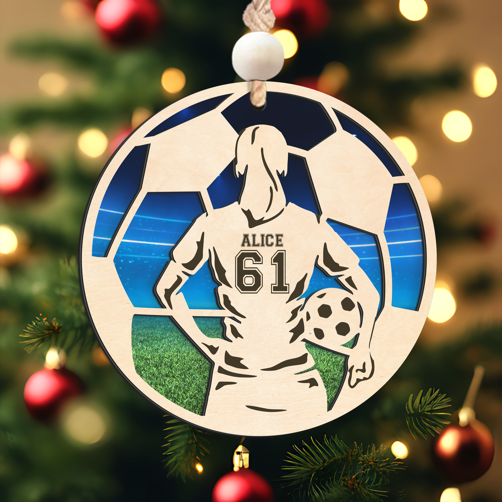 Personalized Soccer Christmas Ornament, Soccer Wooden Ornament 2 Layers,  CF926 - Kindlytoys