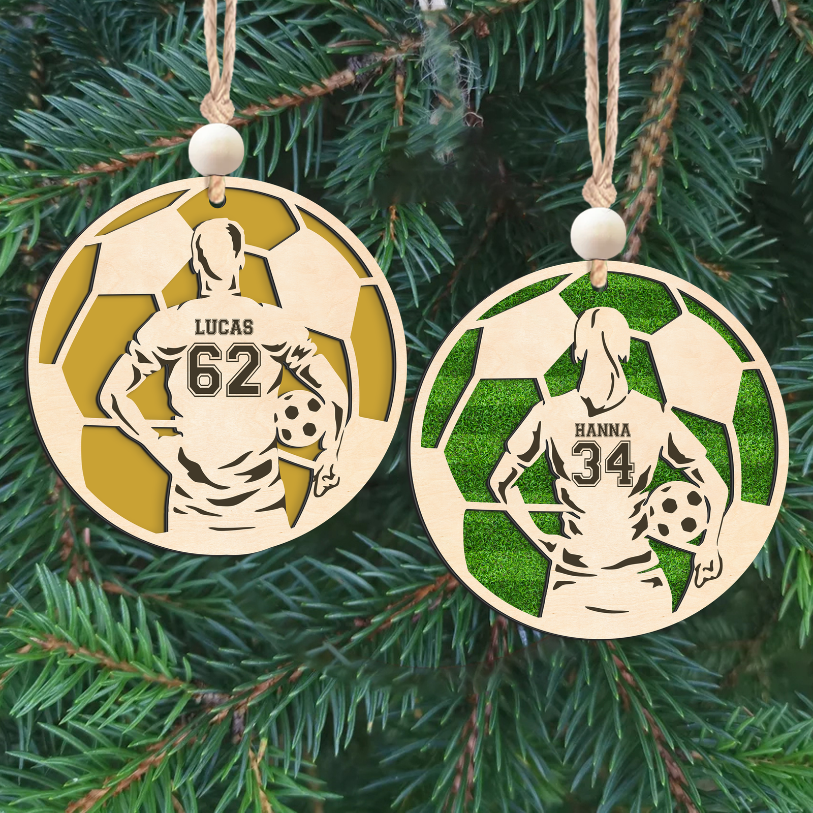 Personalized Soccer Christmas Ornament, Soccer Wooden Ornament 2 Layers,  CF926 - Kindlytoys