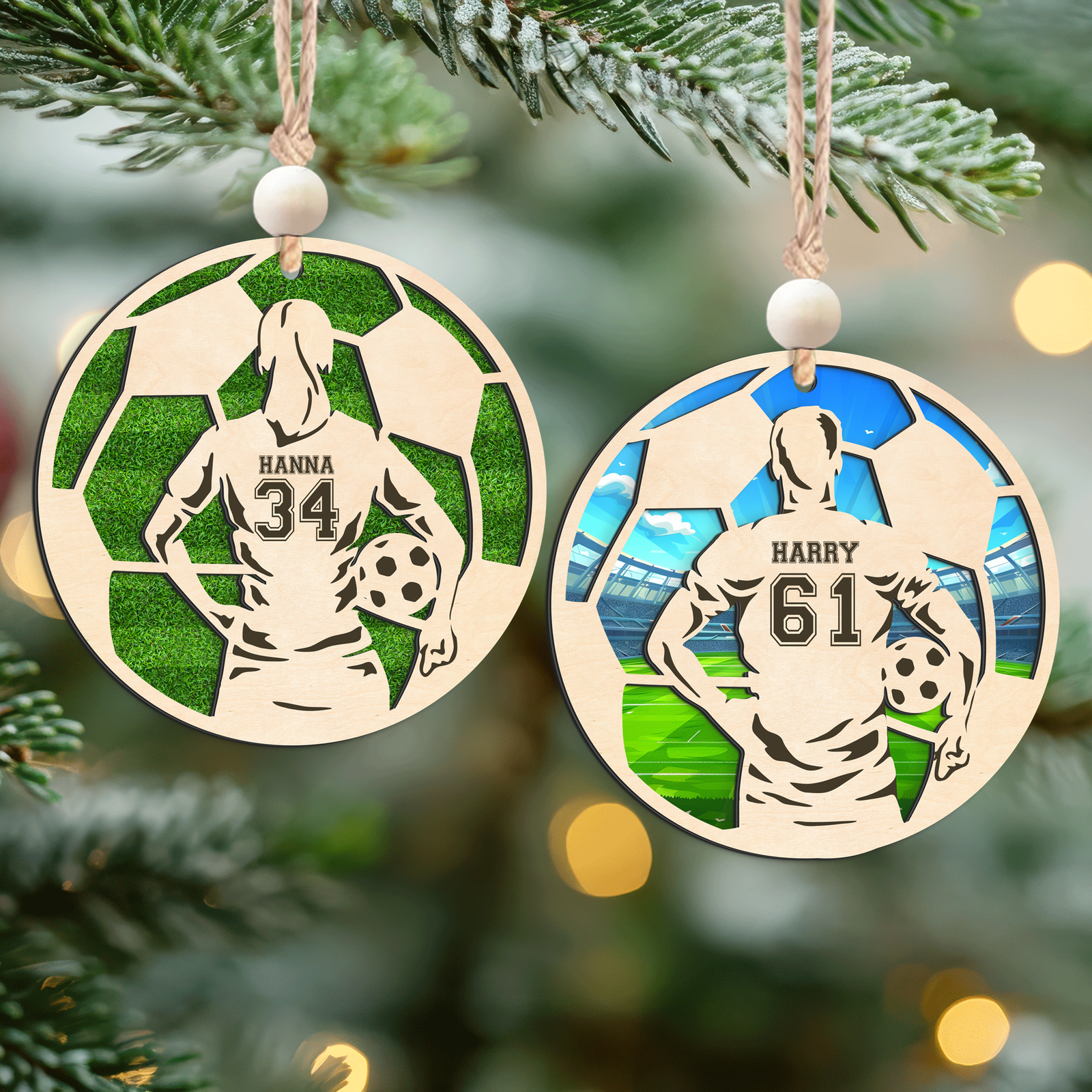 Personalized Soccer Christmas Ornament, Soccer Wooden Ornament 2 Layers,  CF926 - Kindlytoys