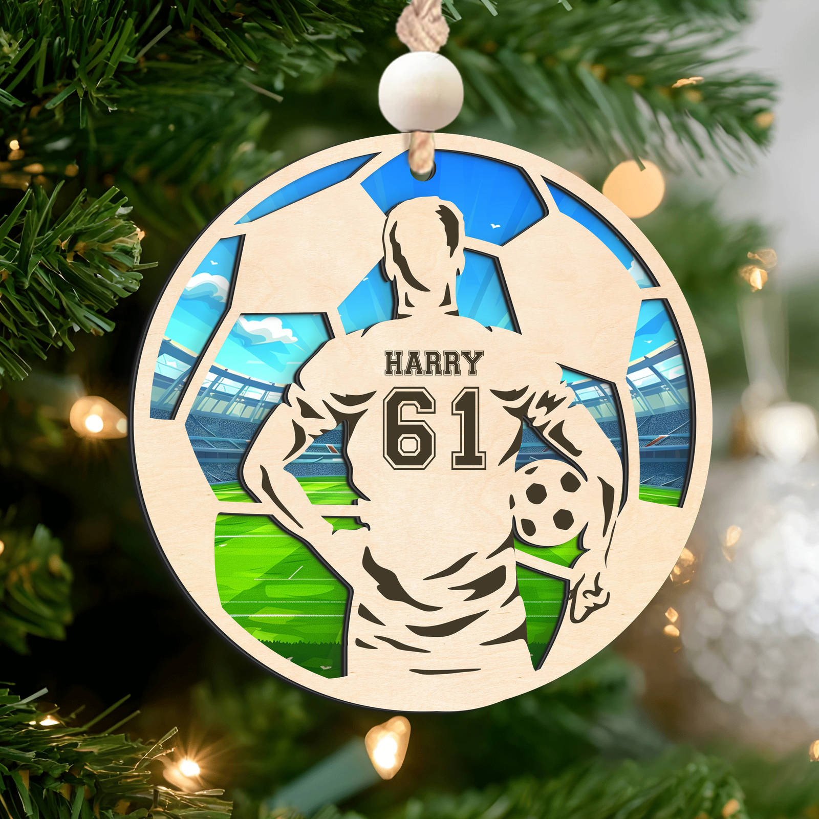 Personalized Soccer Christmas Ornament, Soccer Wooden Ornament 2 Layers,  CF926 - Kindlytoys