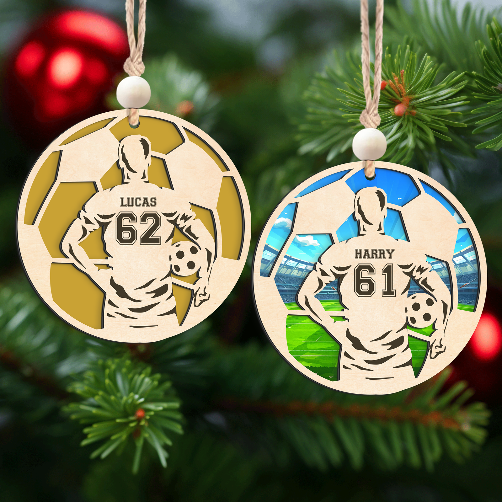 Personalized Soccer Christmas Ornament, Soccer Wooden Ornament 2 Layers,  CF926 - Kindlytoys