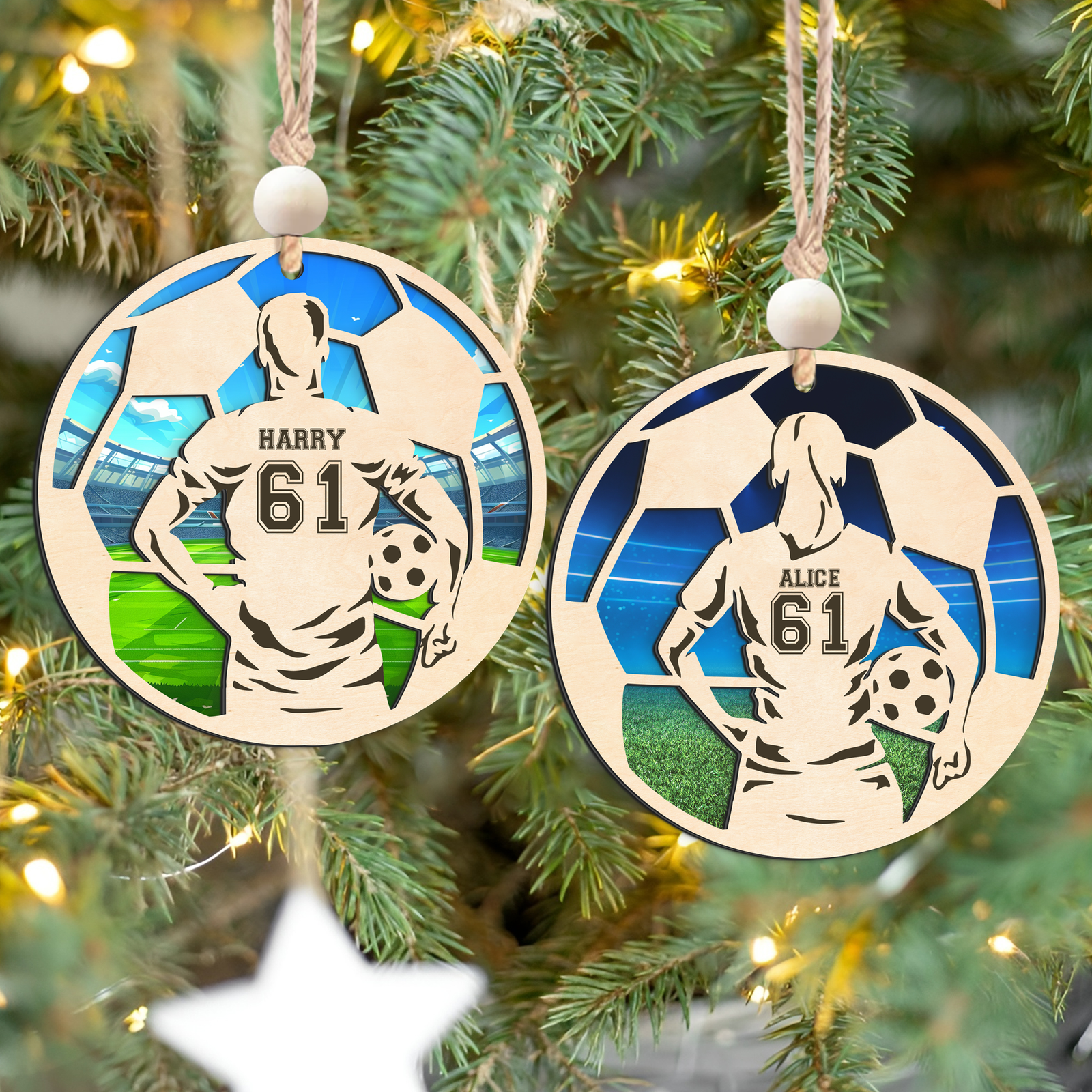 Personalized Soccer Christmas Ornament, Soccer Wooden Ornament 2 Layers,  CF926 - Kindlytoys