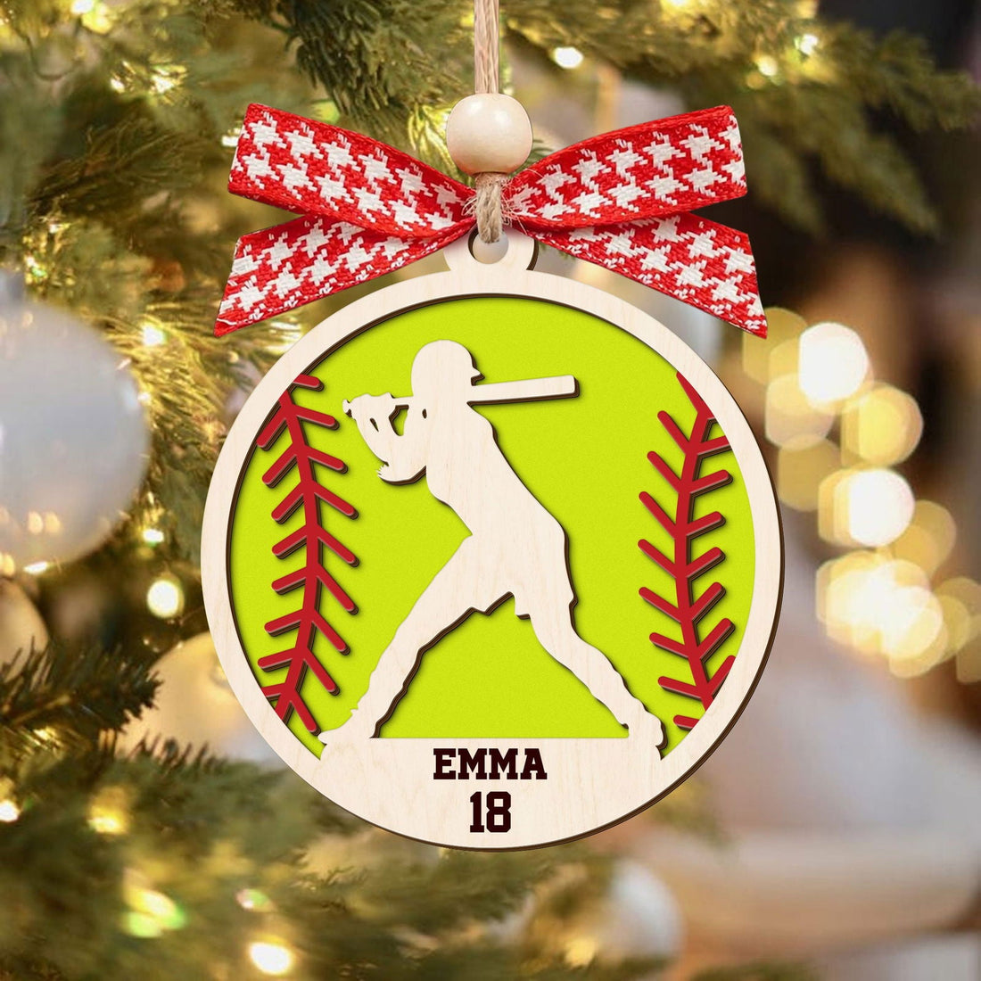 Personalized Softball Ornament, Custom Softball Wood Ornament 2 Layered CF425 - Kindlytoys