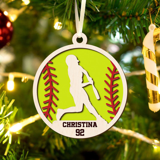 Personalized Softball Ornament, Custom Softball Wood Ornament 2 Layered CF425 - Kindlytoys