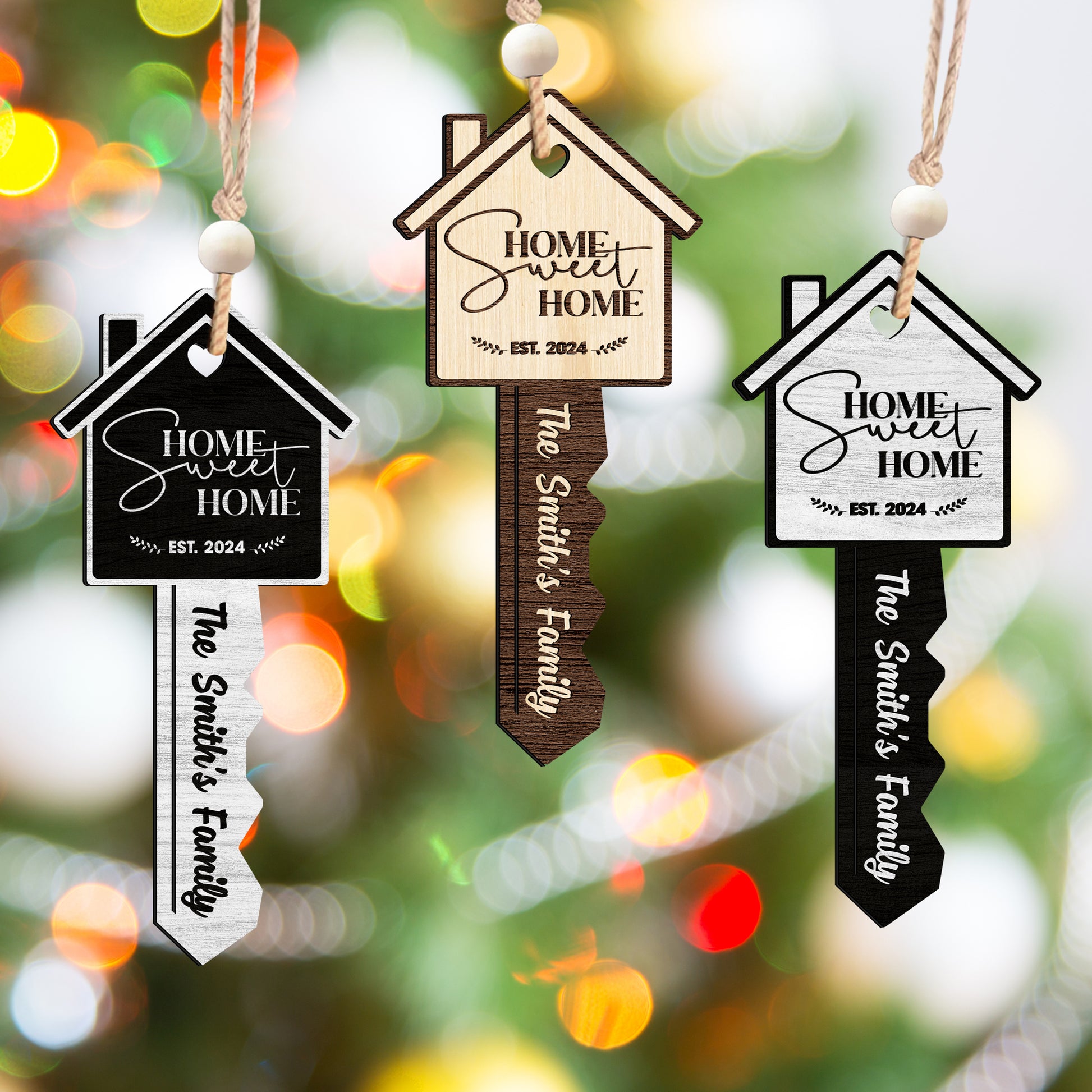 Personalized Sweet Home Wood Key Ornament