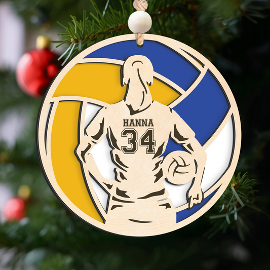 Personalized Volleyball 2 Layered Wooden Ornament, Custom Name Number Volleyball Player Christmas Ornament, CF930 - Kindlytoys