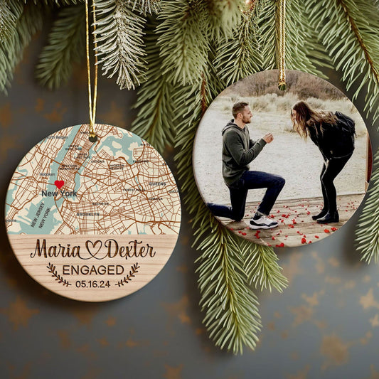 Personalized Wedding Anniversary Ceramic Ornament, Custom Map Ornament, Custom 2 Sided Ceramic Photo Ornament, Couple Picture Double Sided Ornament, Wedding Ornament, Gift For Couple, Anniversary Gift CQ02-1 - Kindlytoys