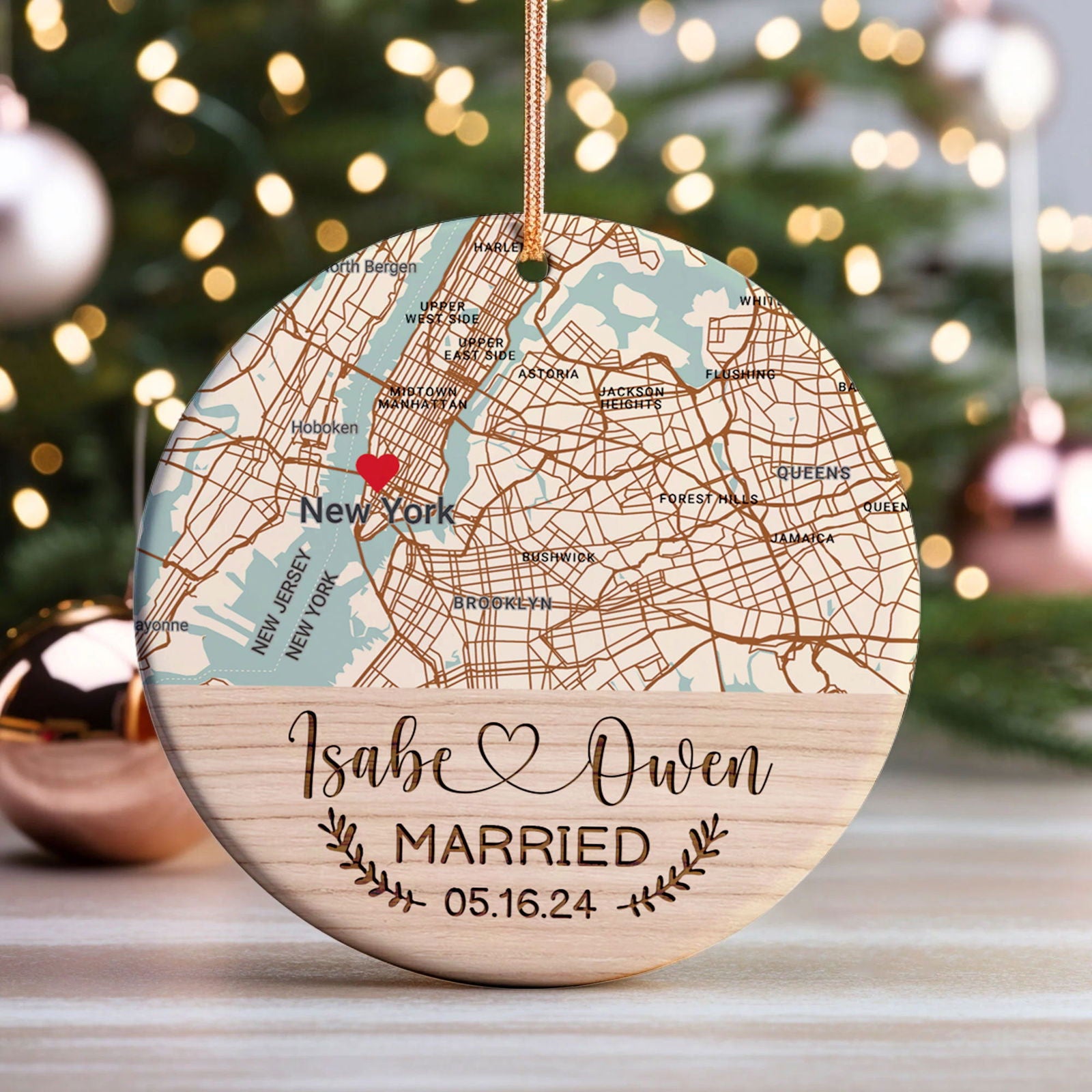 Personalized Wedding Anniversary Ceramic Ornament, Custom Map Ornament, Custom 2 Sided Ceramic Photo Ornament, Couple Picture Double Sided Ornament, Wedding Ornament, Gift For Couple, Anniversary Gift CQ02-1 - Kindlytoys