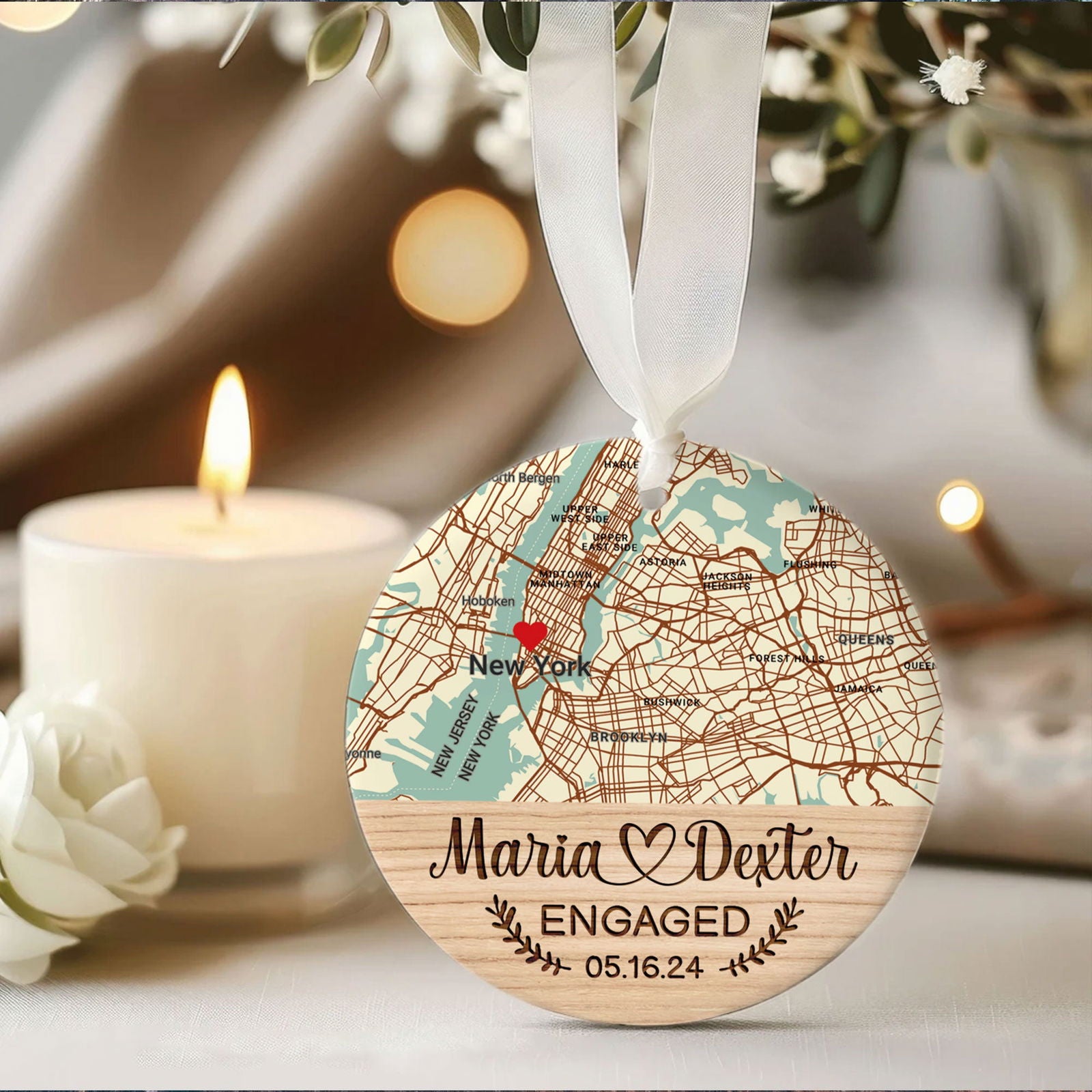 Personalized Wedding Anniversary Ceramic Ornament, Custom Map Ornament, Custom 2 Sided Ceramic Photo Ornament, Couple Picture Double Sided Ornament, Wedding Ornament, Gift For Couple, Anniversary Gift CQ02-1 - Kindlytoys