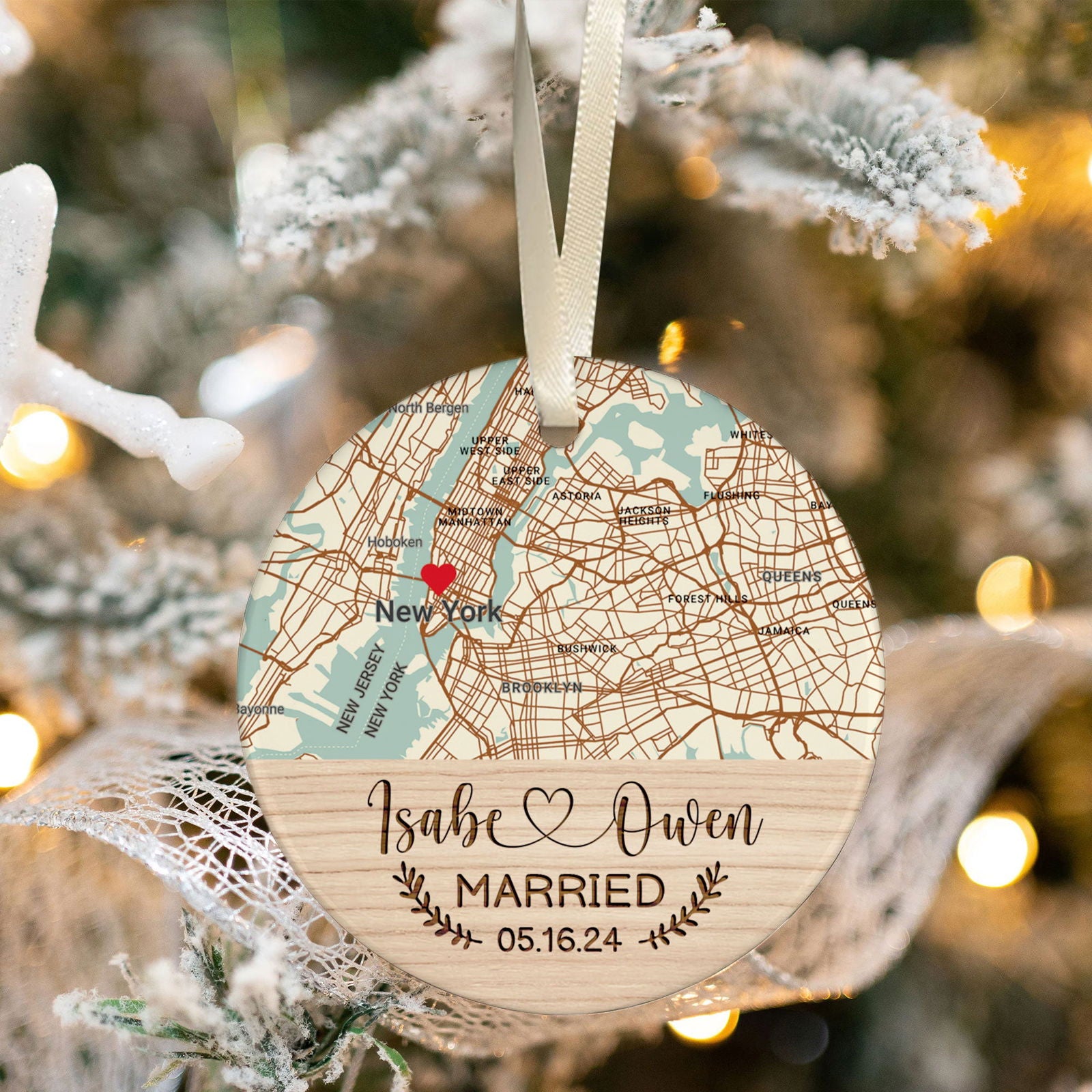 Personalized Wedding Anniversary Ceramic Ornament, Custom Map Ornament, Custom 2 Sided Ceramic Photo Ornament, Couple Picture Double Sided Ornament, Wedding Ornament, Gift For Couple, Anniversary Gift CQ02-1 - Kindlytoys
