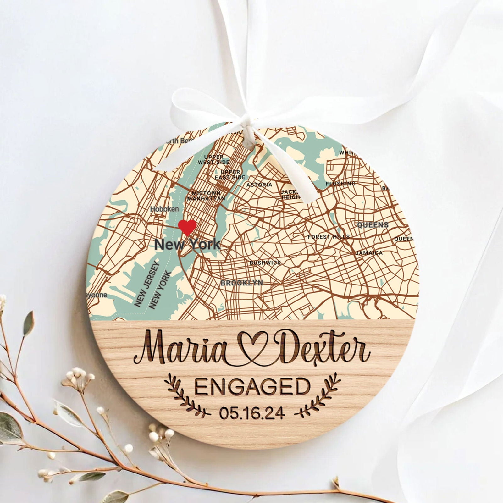 Personalized Wedding Anniversary Ceramic Ornament, Custom Map Ornament, Custom 2 Sided Ceramic Photo Ornament, Couple Picture Double Sided Ornament, Wedding Ornament, Gift For Couple, Anniversary Gift CQ02-1 - Kindlytoys