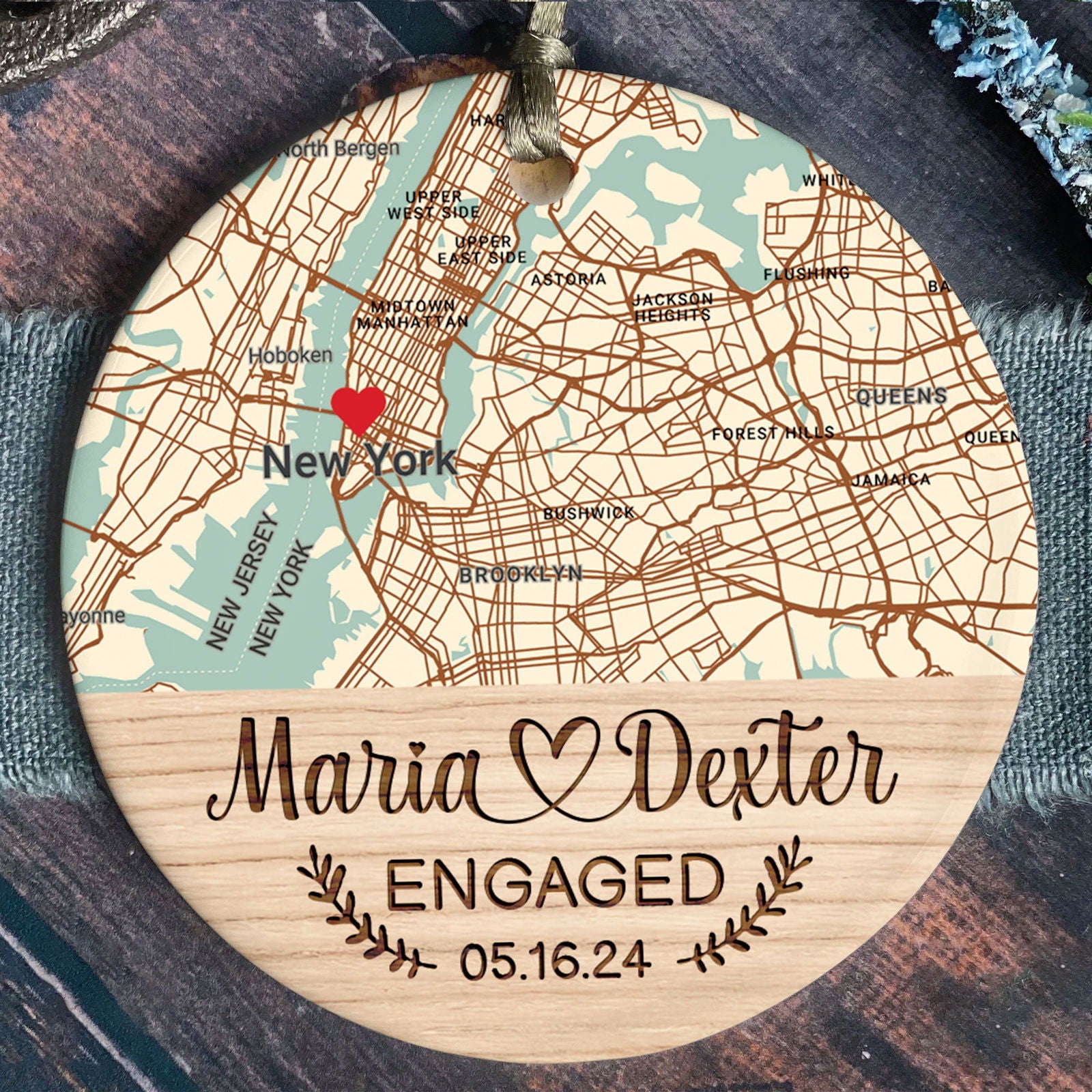 Personalized Wedding Anniversary Ceramic Ornament, Custom Map Ornament, Custom 2 Sided Ceramic Photo Ornament, Couple Picture Double Sided Ornament, Wedding Ornament, Gift For Couple, Anniversary Gift CQ02-1 - Kindlytoys