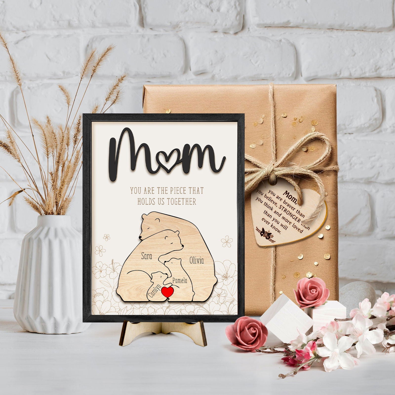 Personalized Wooden Bears Family Names Puzzle, You Are The Piece That Holds Us Together, Puzzle Mom Sign, Unique Mother's Day Gifts, Birthday Gifts For Mom, Christmas gifts for mom MX06 - Kindlytoys