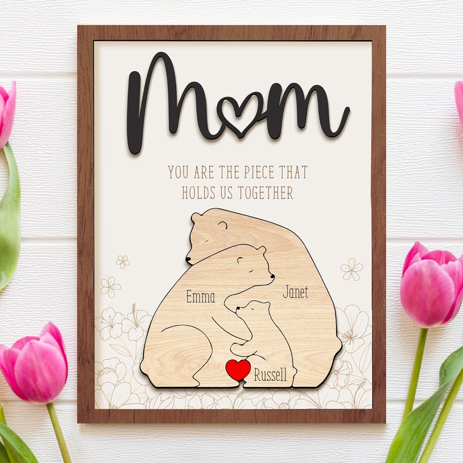 Personalized Wooden Bears Family Names Puzzle, You Are The Piece That Holds Us Together, Puzzle Mom Sign, Unique Mother's Day Gifts, Birthday Gifts For Mom, Christmas gifts for mom MX06 - Kindlytoys