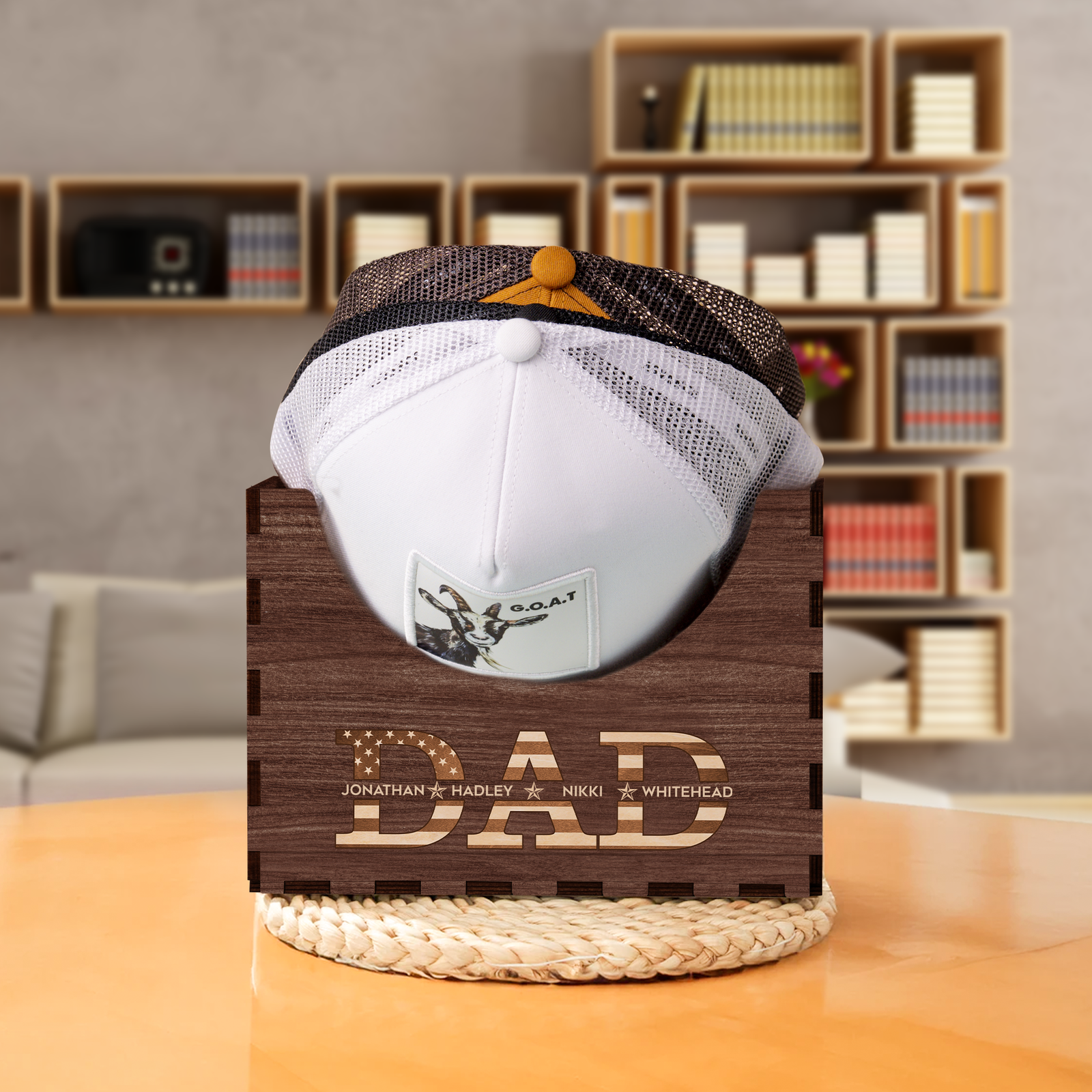 Personalized Wooden Hat Holder, Personalized Cap Holder, Custom Hat Holder, Hat Rack, Hat Storage Box, Fathers Day Gift HH03 - Kindlytoys