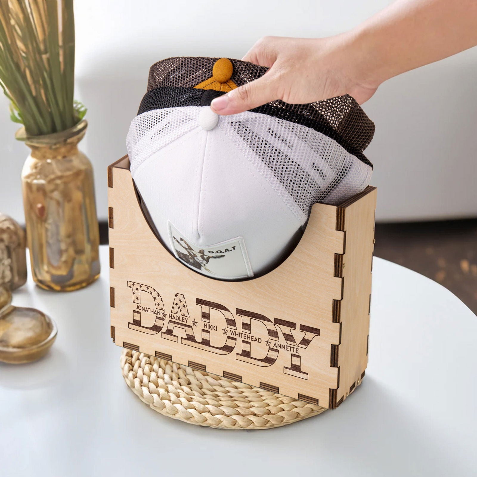 Personalized Wooden Hat Holder, Personalized Cap Holder, Custom Hat Holder, Hat Rack, Hat Storage Box, Fathers Day Gift HH03 - Kindlytoys