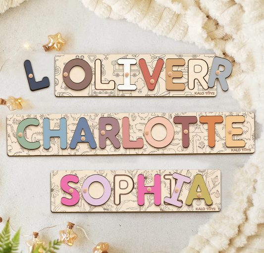 Personalized Wooden Name Puzzle with Custom Themed Backgrounds, Montessori Toddler Puzzle, Customizable Puzzle Board for Kids, Gifts For 1 Year Old NP40 - Kindlytoys