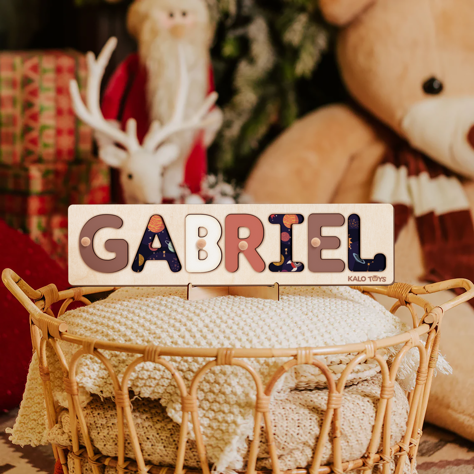 Personalized Wooden Name Puzzle with Unique Themed Designs, Montessori Toddler Puzzle for 1-3 Year Olds, Customizable Puzzle Board for Kids | KindlyToys NP41 - Kindlytoys