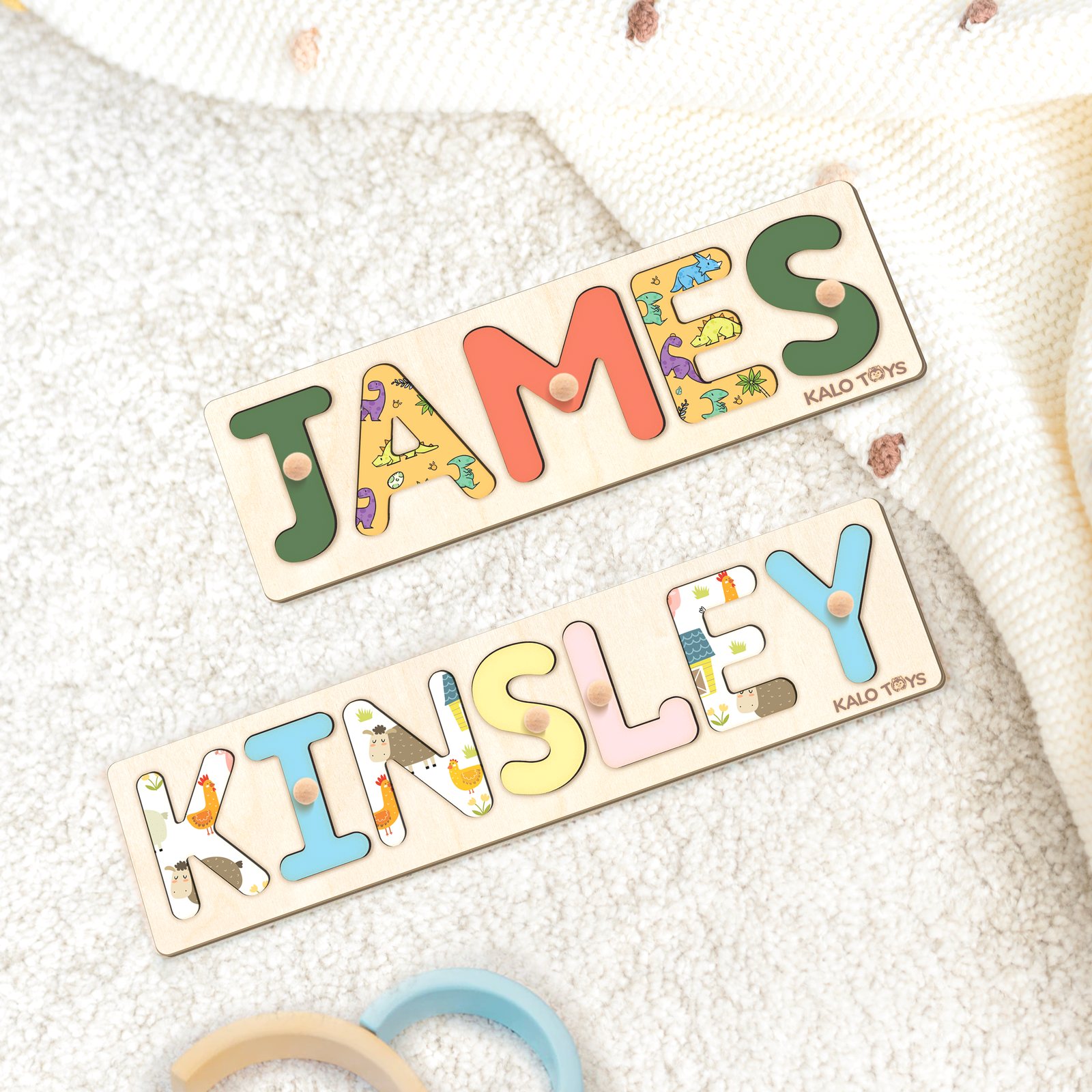 Personalized Wooden Name Puzzle with Unique Themed Designs, Montessori Toddler Puzzle for 1-3 Year Olds, Customizable Puzzle Board for Kids | KindlyToys NP41 - Kindlytoys