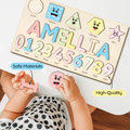 Personalized Wooden Shaped & Numbers Name Puzzle, Gifts For 1 2 3 Year Old, Wooden Name Puzzle For Kids, Montessori Toys | Kindly Toys NP20 - Kindlytoys