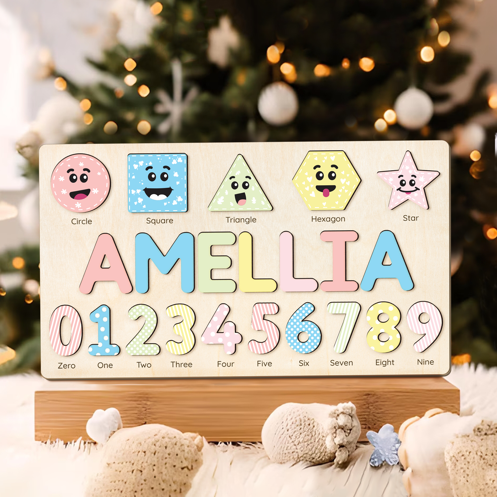 Personalized Wooden Shaped & Numbers Name Puzzle, Gifts For 1 2 3 Year Old, Wooden Name Puzzle For Kids, Montessori Toys | Kindly Toys NP20 - Kindlytoys
