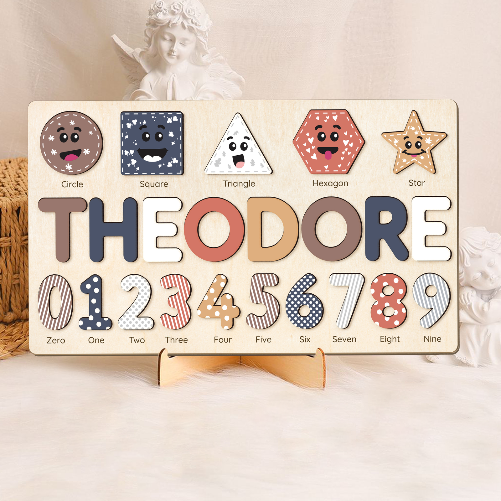 Personalized Wooden Shaped & Numbers Name Puzzle, Gifts For 1 2 3 Year Old, Wooden Name Puzzle For Kids, Montessori Toys | Kindly Toys NP20 - Kindlytoys
