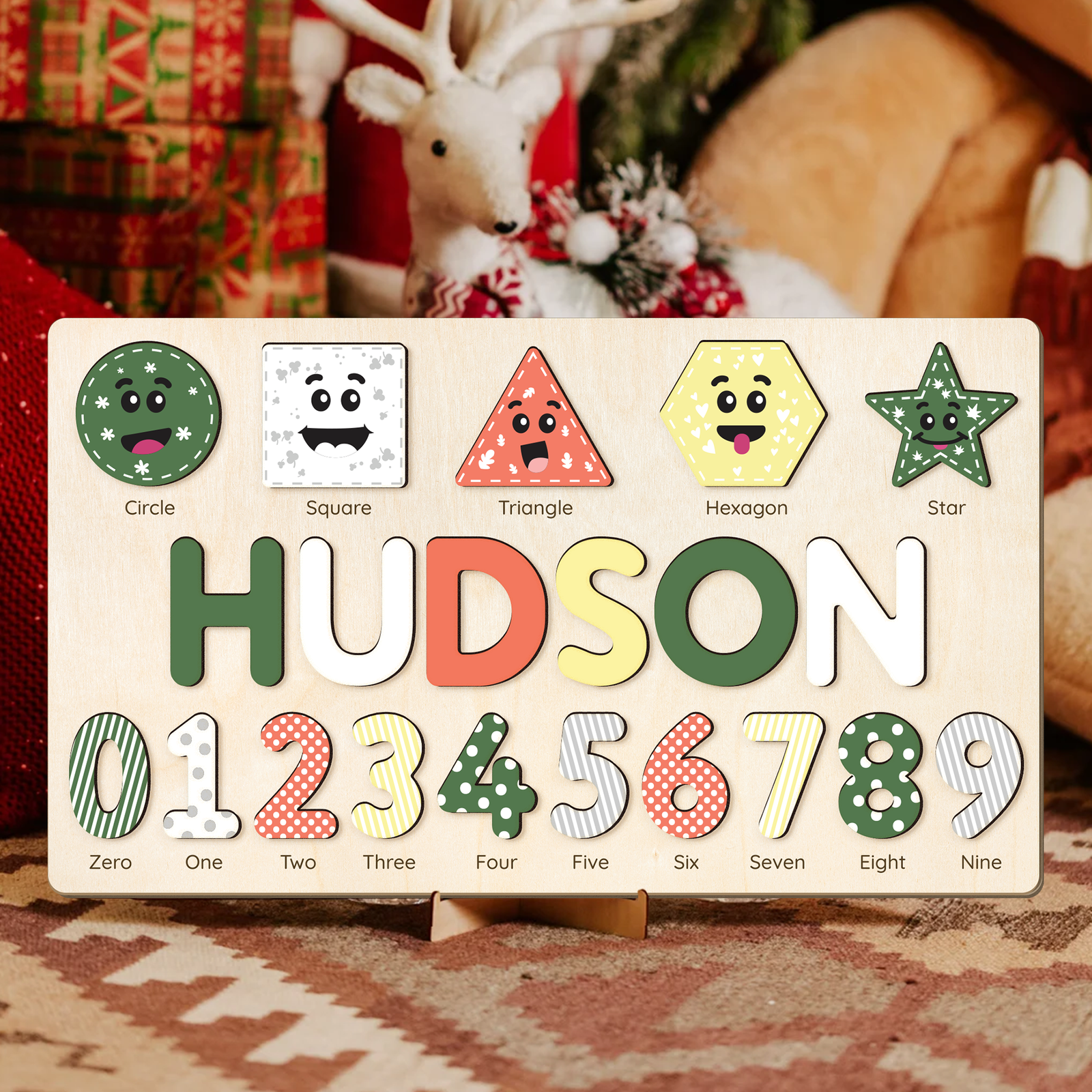 Personalized Wooden Shaped & Numbers Name Puzzle, Gifts For 1 2 3 Year Old, Wooden Name Puzzle For Kids, Montessori Toys | Kindly Toys NP20 - Kindlytoys