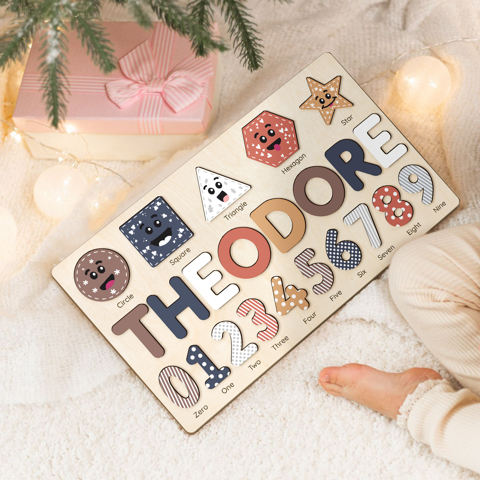 Personalized Wooden Shaped & Numbers Name Puzzle, Gifts For 1 2 3 Year Old, Wooden Name Puzzle For Kids, Montessori Toys | Kindly Toys NP20 - Kindlytoys