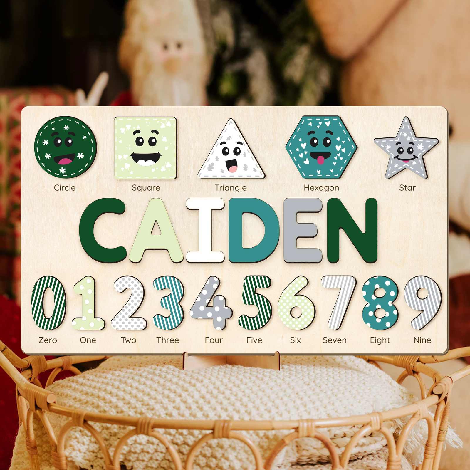 Personalized Wooden Shaped & Numbers Name Puzzle, Gifts For 1 2 3 Year Old, Wooden Name Puzzle For Kids, Montessori Toys | Kindly Toys NP20 - Kindlytoys