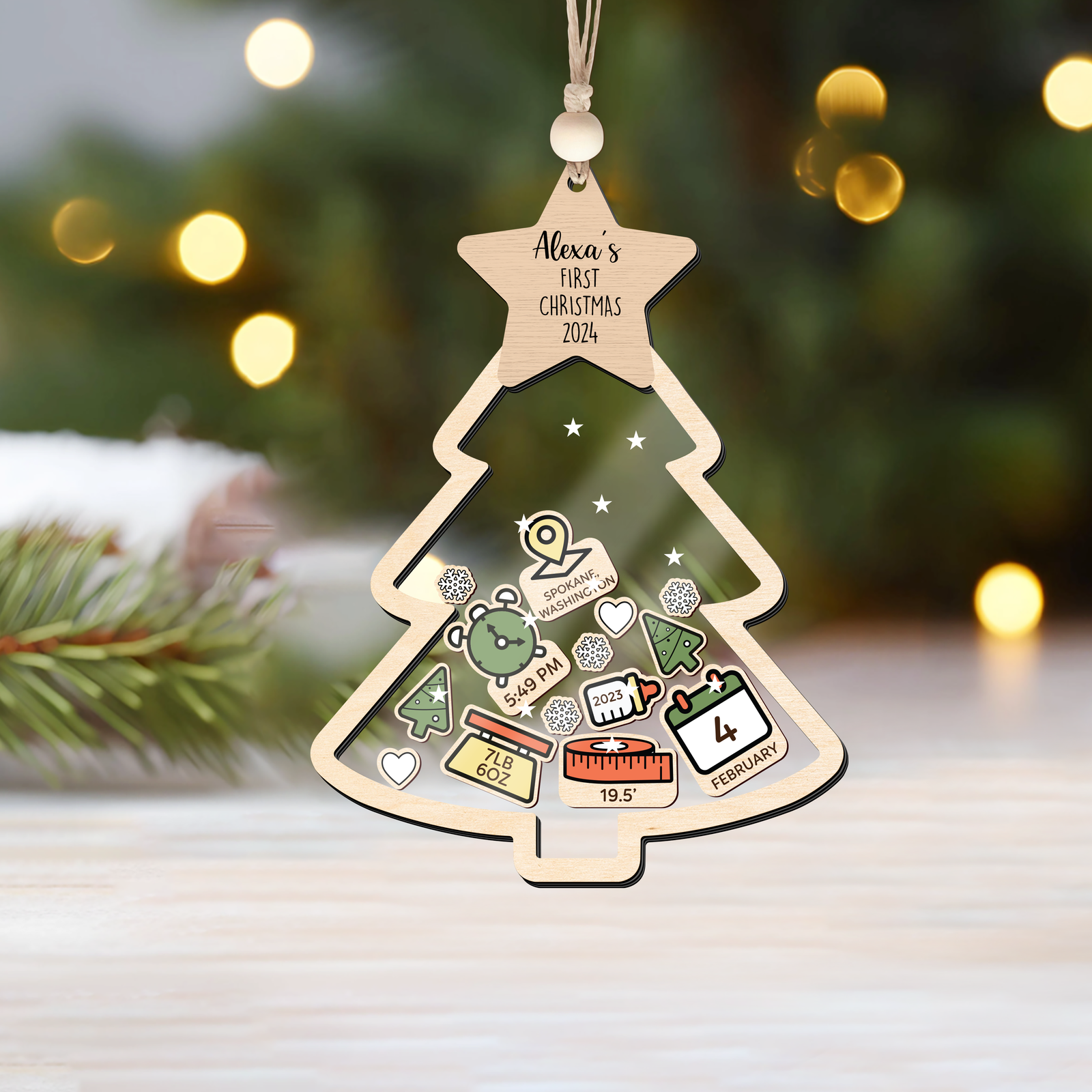 Pine Tree Ornament, Baby's First Christmas Ornament Woodland Theme CF135 - Kindlytoys