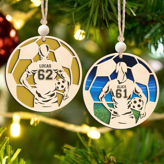 Personalized Soccer Christmas Ornament, Soccer Wooden Ornament 2 Layers,  CF926