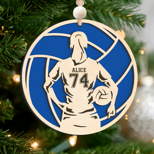 Personalized Volleyball 2 Layered Wooden Ornament, Custom Name Number Volleyball Player Christmas Ornament, CF930