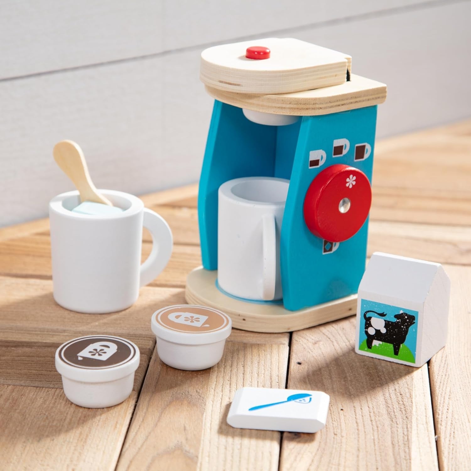 Wooden Coffee Maker Playset – Pretend Play Kitchen Toy for Kids with Mugs, Coffee Pods & Accessories