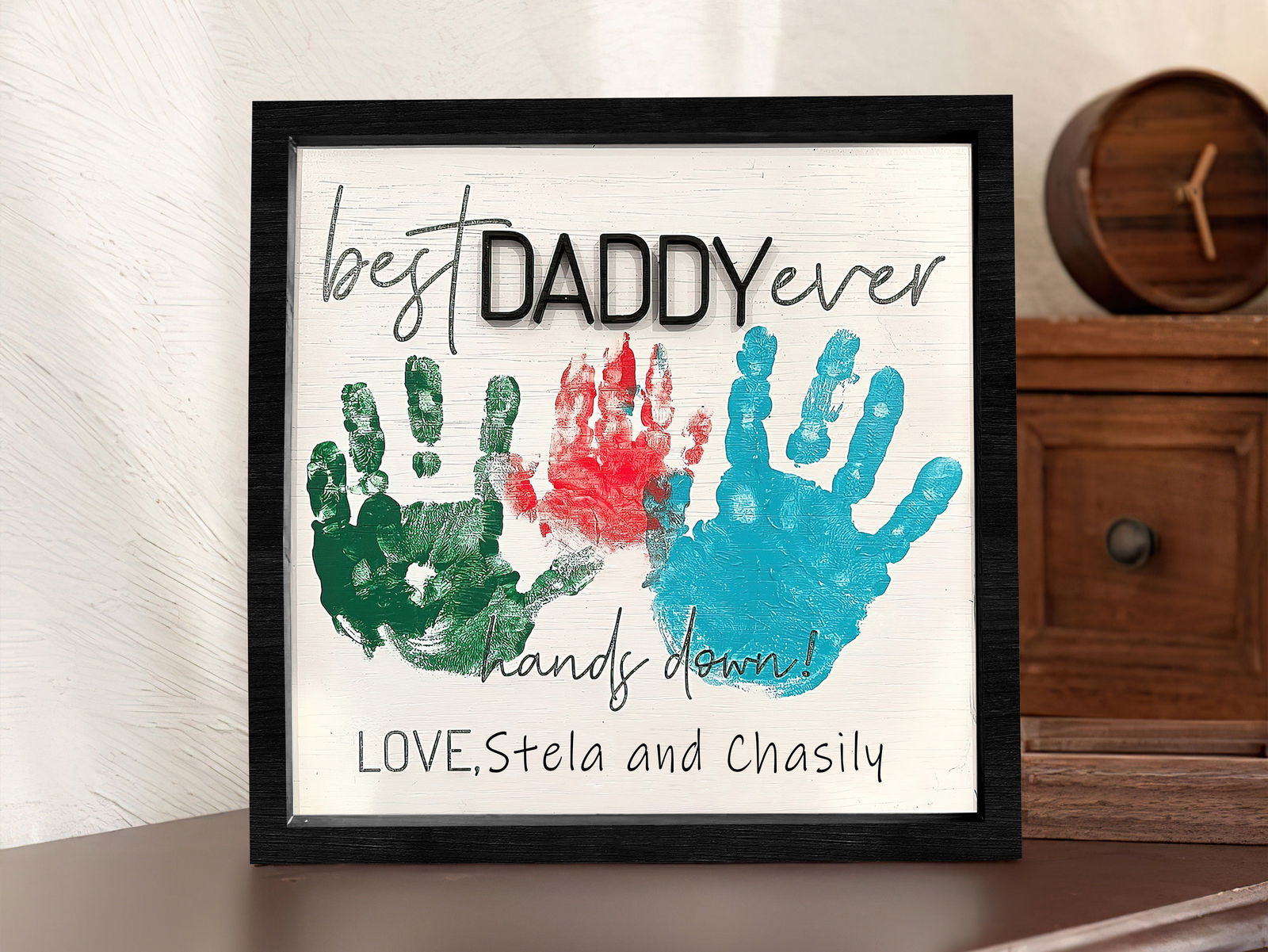 Wooden 3D Father Best Dad Ever Handprint Sign, Handprint 3D Sign, Hand Sign For Dad DD02 - Kindlytoys