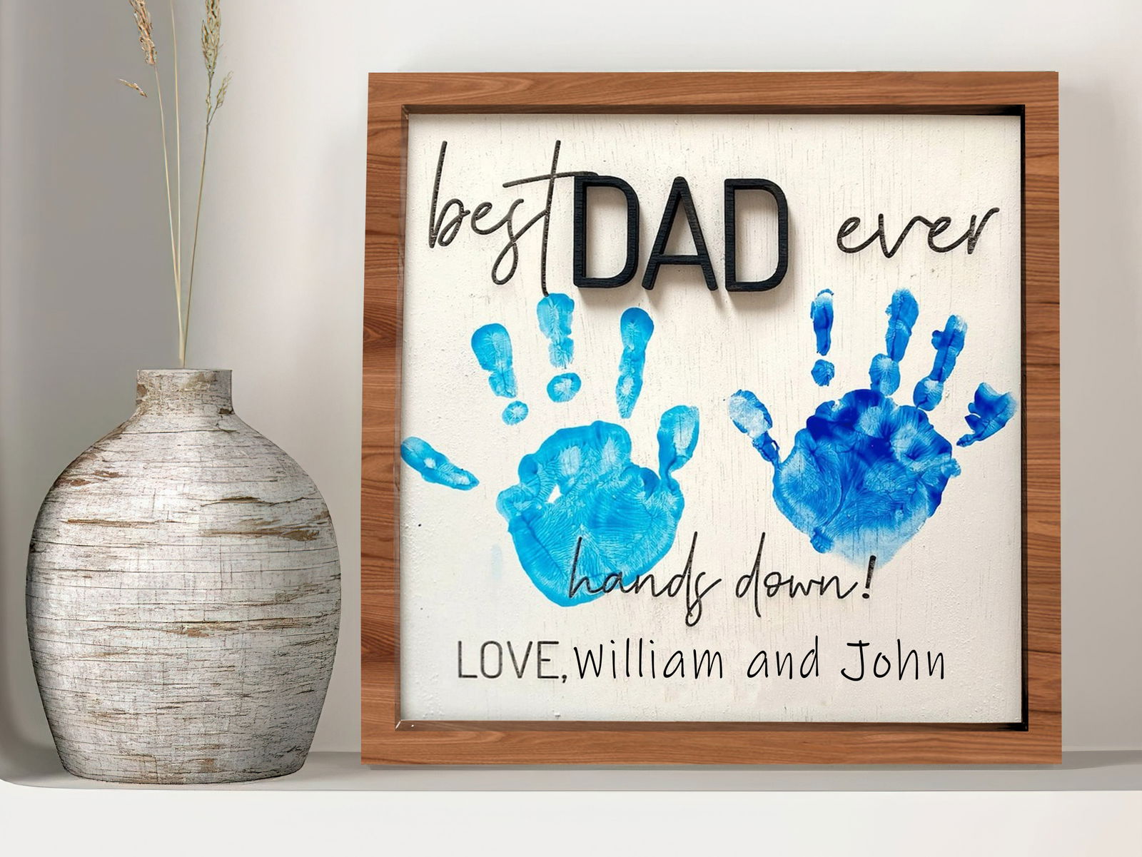 Wooden 3D Father Best Dad Ever Handprint Sign, Handprint 3D Sign, Hand Sign For Dad DD02 - Kindlytoys